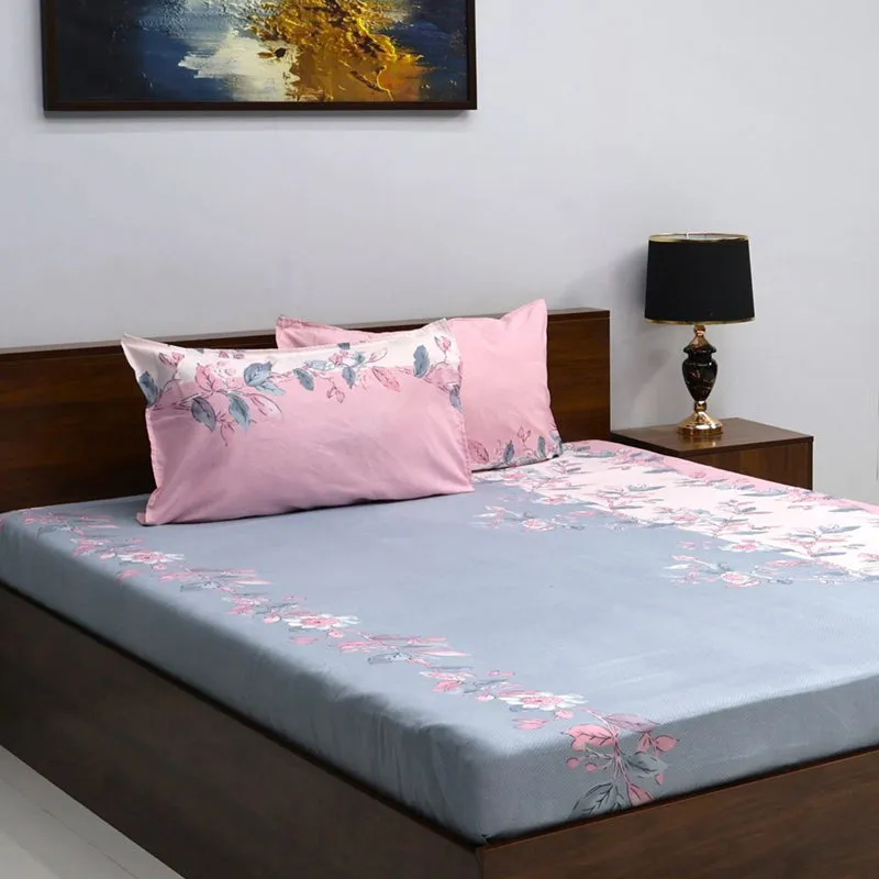 Dayita Floral Microfiber Bedsheet (Pink & Blue) - 110 GSM media 3