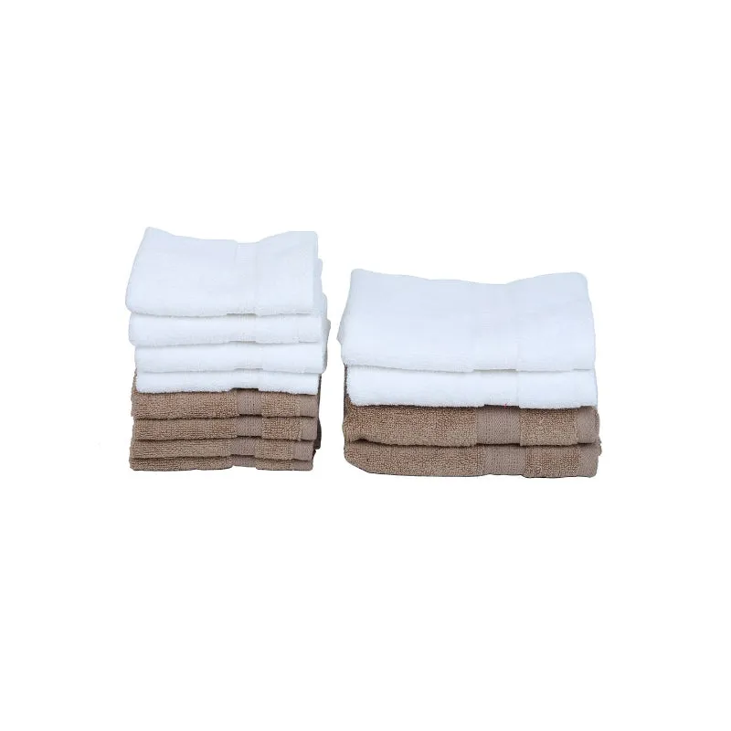 Miorah Hand & Face Towel Combo (White & Beige) - Set Of Twelve media 4