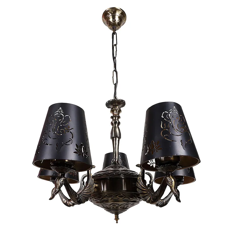 Ganesha Etched Mayoor Golden Antique Ceiling Lamp media 4