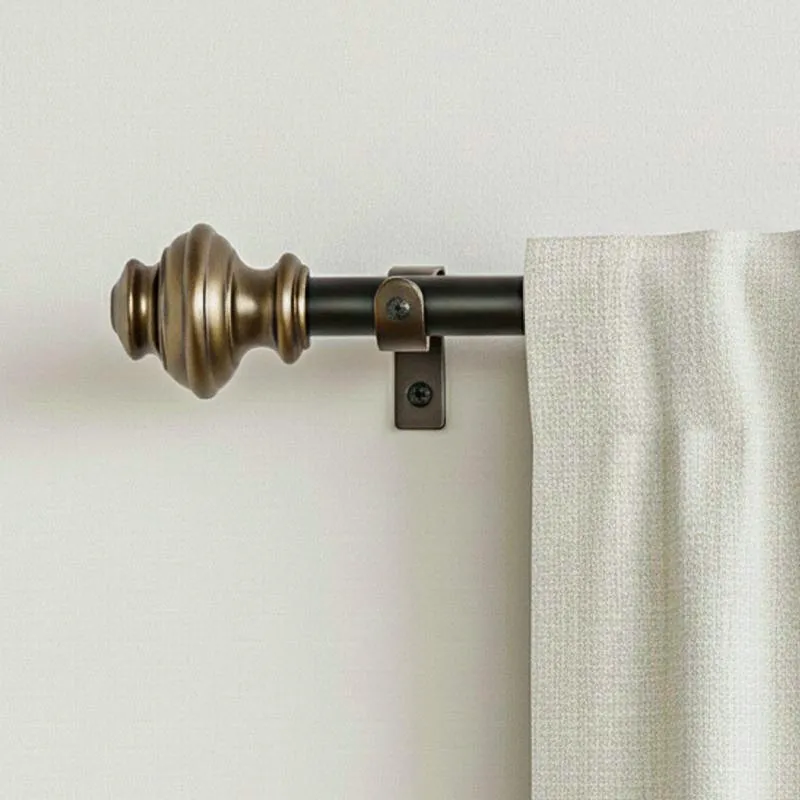 Royale Beam Extendable 1" Single Curtain Rods With Round Finial & Brackets media 1