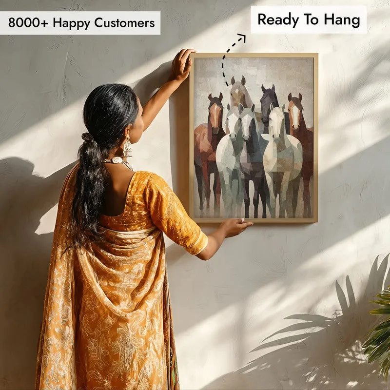 Earthy Horse Wall Painting With Brown Frame media 8