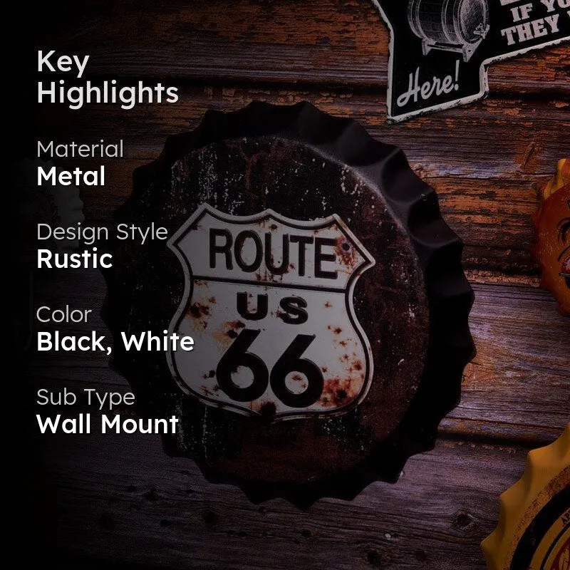 Route Us 66 Retro Bottle Cap Metal Wall Accent media 2