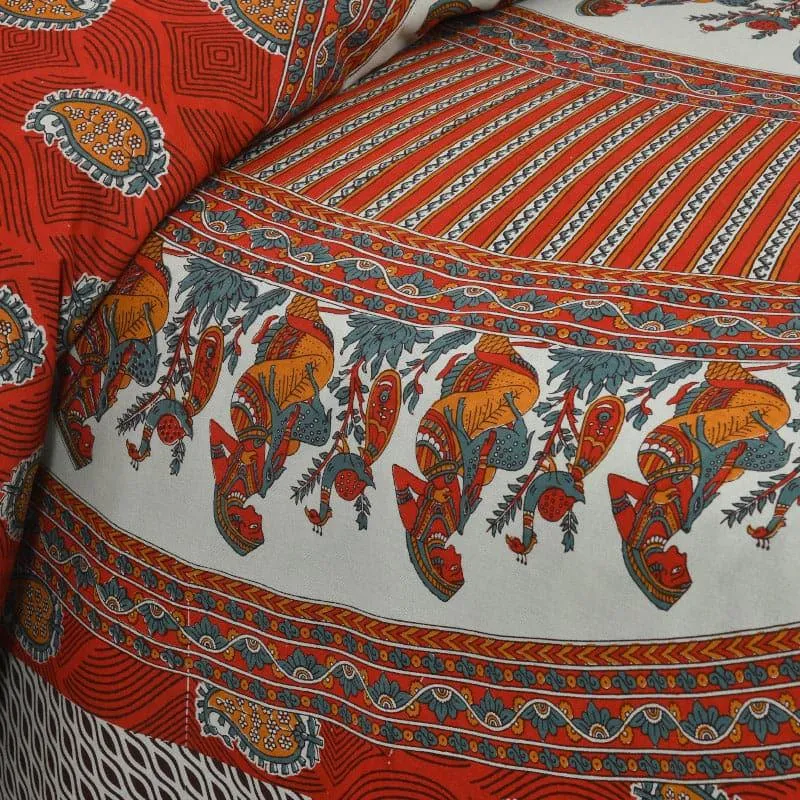 Crosha Applique Printed Cotton Bedsheet (Red) - 180 TC media 4