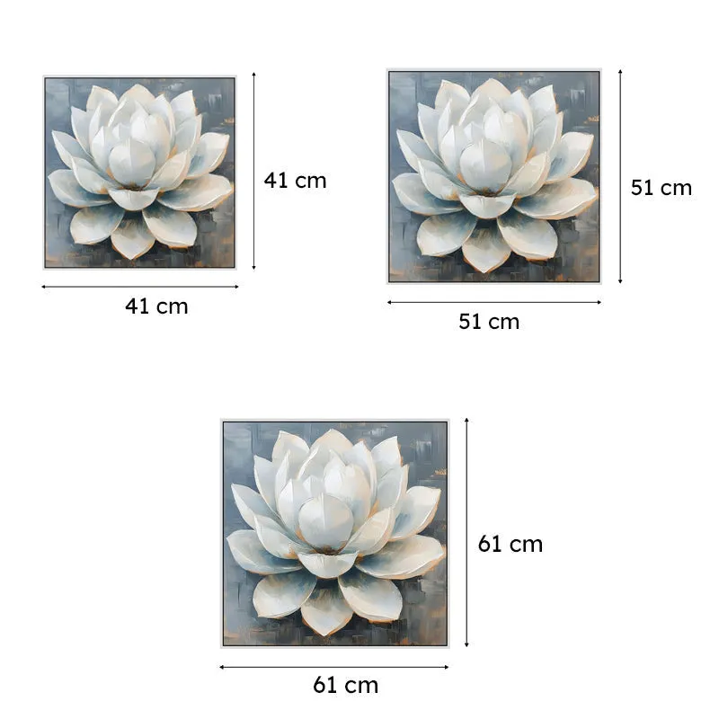 Luminous Lotus Canvas Wall Painting With Frame - White media 7