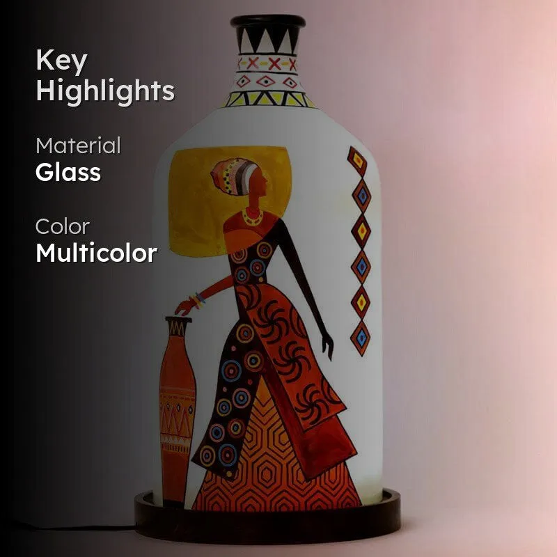 Lady In Red Hand Painted Glass Table Lamp - Multicolor media 2