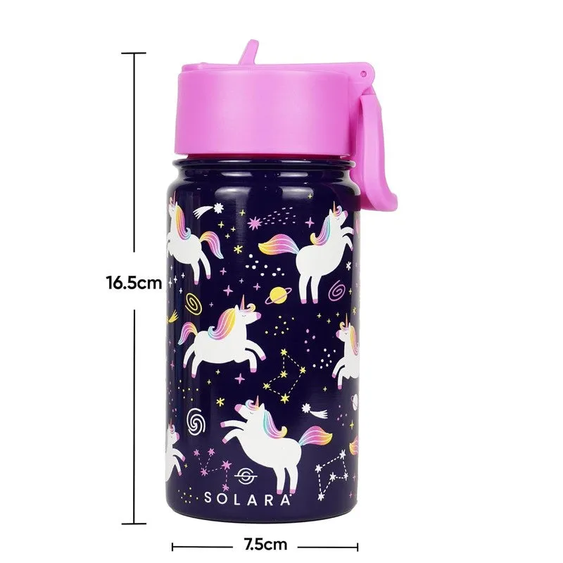 Purple bottle with pink lid shown front-facing with printed dimension markers