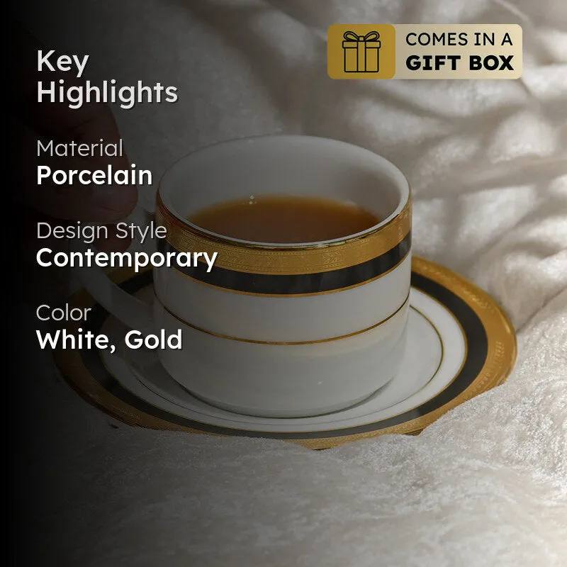 Vienna 24k Gold Brushed Porcelain Tea Cup & Saucer (Blue/280 mL Each) - Set of Six media 2