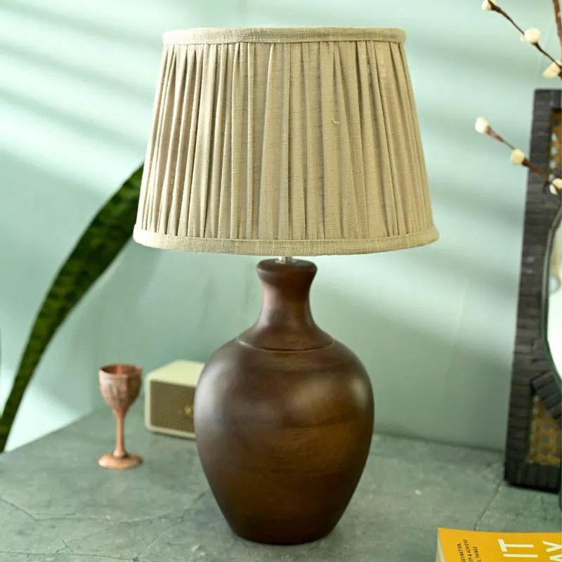 Astio Pleated Wooden Table Lamp - Brown,Beige media 2