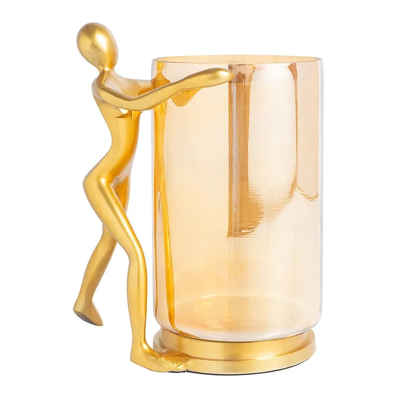 Lustrum Textured Glass Candle Holder - Gold media 3