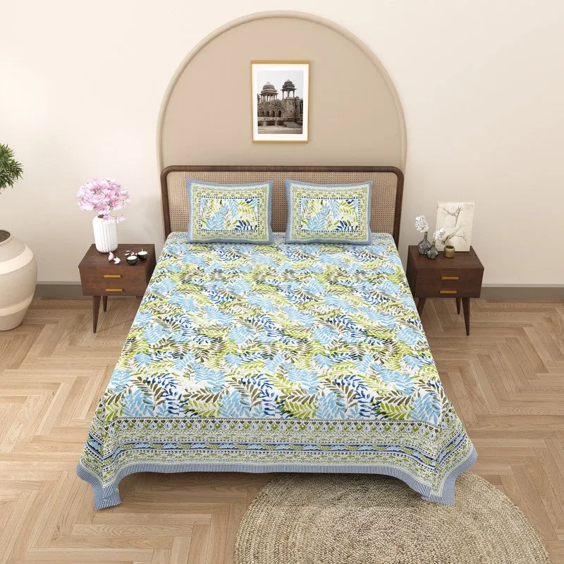 Loomio Cotton Bedsheet (Blue,Green) - 240 TC media 3