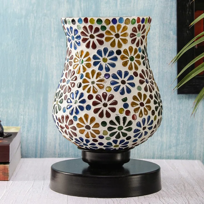 Flamette Mosaic Glass Table Lamp With Wooden Base - Multicolor media 3