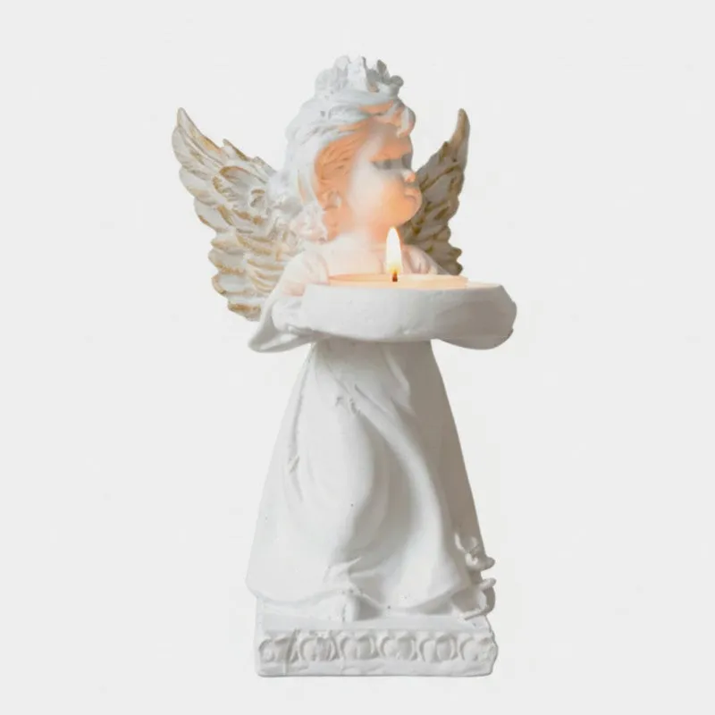 Angel Figurine Gold Wings Resin Tea Light Candle Holder media 3