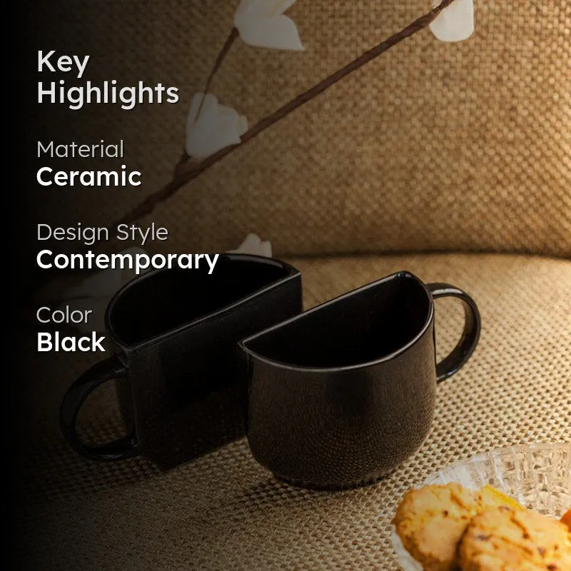 The Better Half Ceramic Tea Cup (130 mL Each/Black) - Set of Two media 2