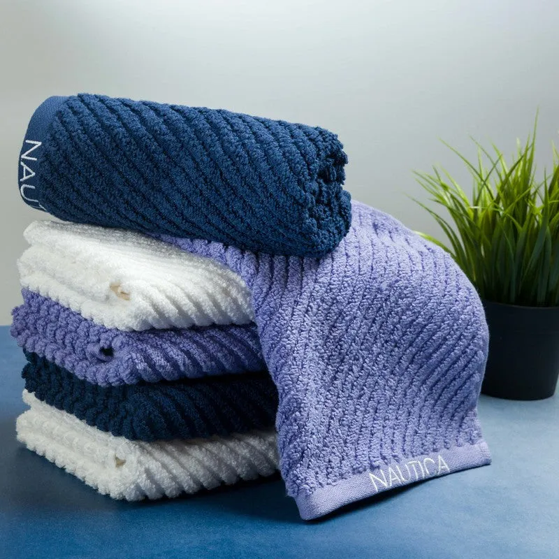 Nautica Riviera Soft Cotton Hand Towel (White, Dark Blue & Blue) - Set Of Six media 3