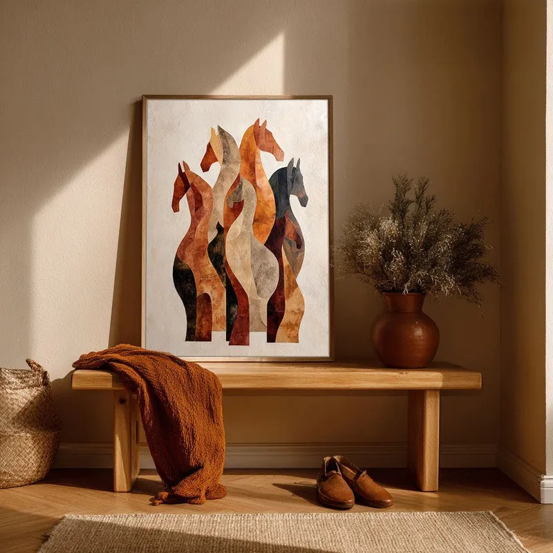Silhouetted Horses Wall Painting With Brown Frame media 6