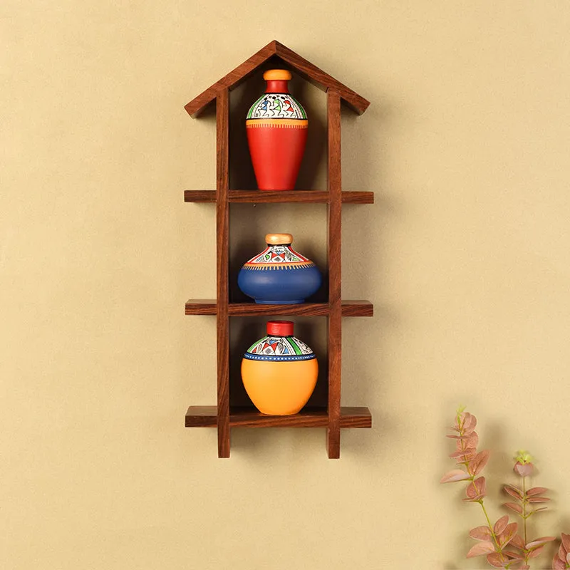 Kutir Kalika Warli Terracotta & Wood Wall Accent - Four Piece Set media 1