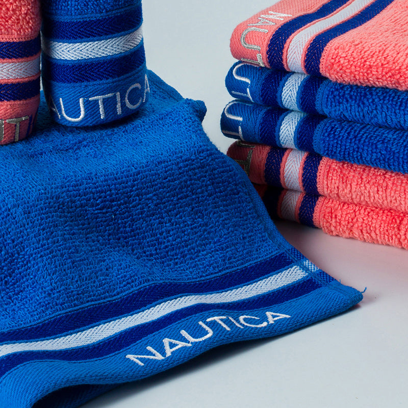 Nautica Dove Down Cotton Face Towel (Coral & Blue) - Set Of Eight media 3