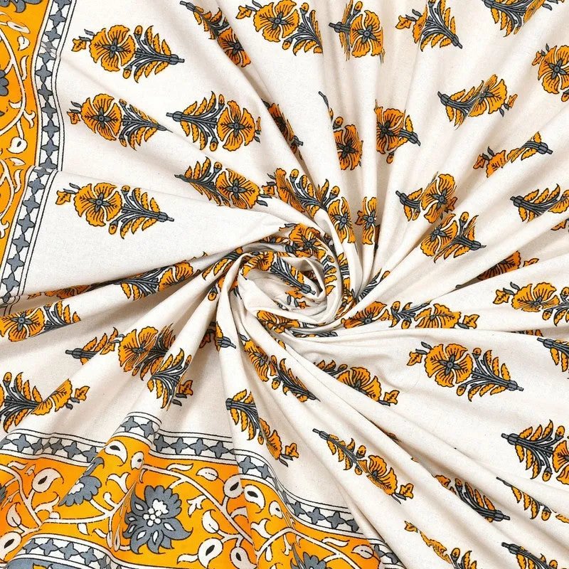 Bloomza Cotton Bedsheet (Yellow,Off White) - 240 TC media 5