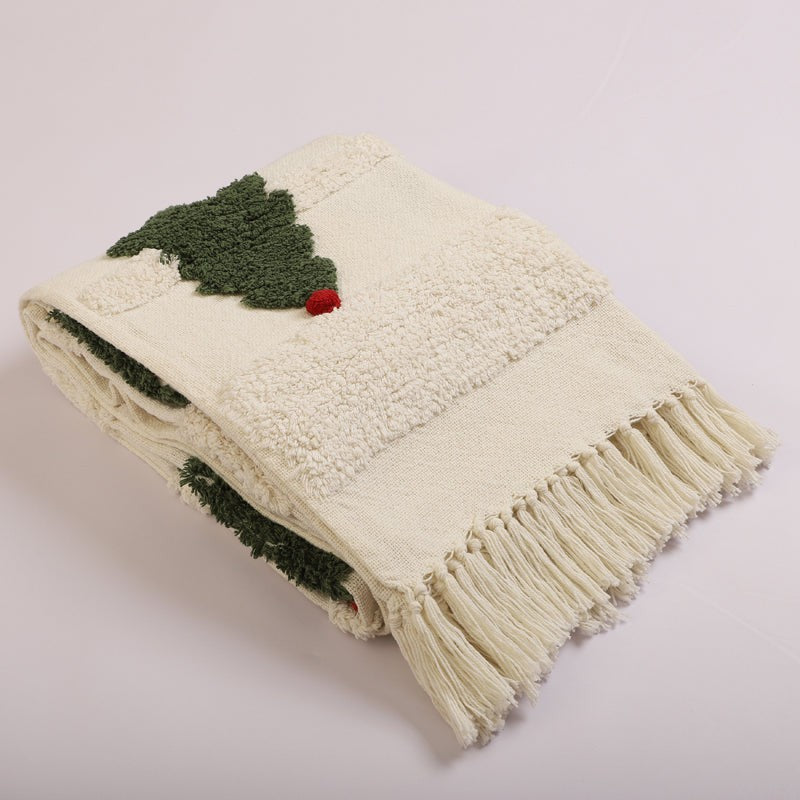 Pine & Plush Tufted Cotton Throw - White & Green media 5