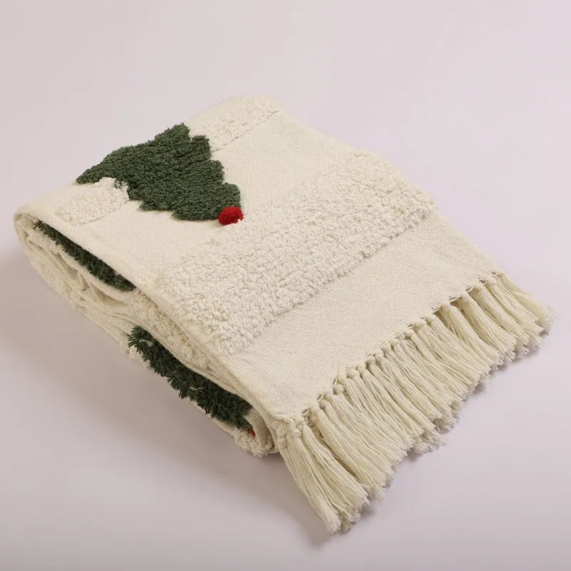 Pine & Plush Tufted Cotton Throw - White & Green media 5