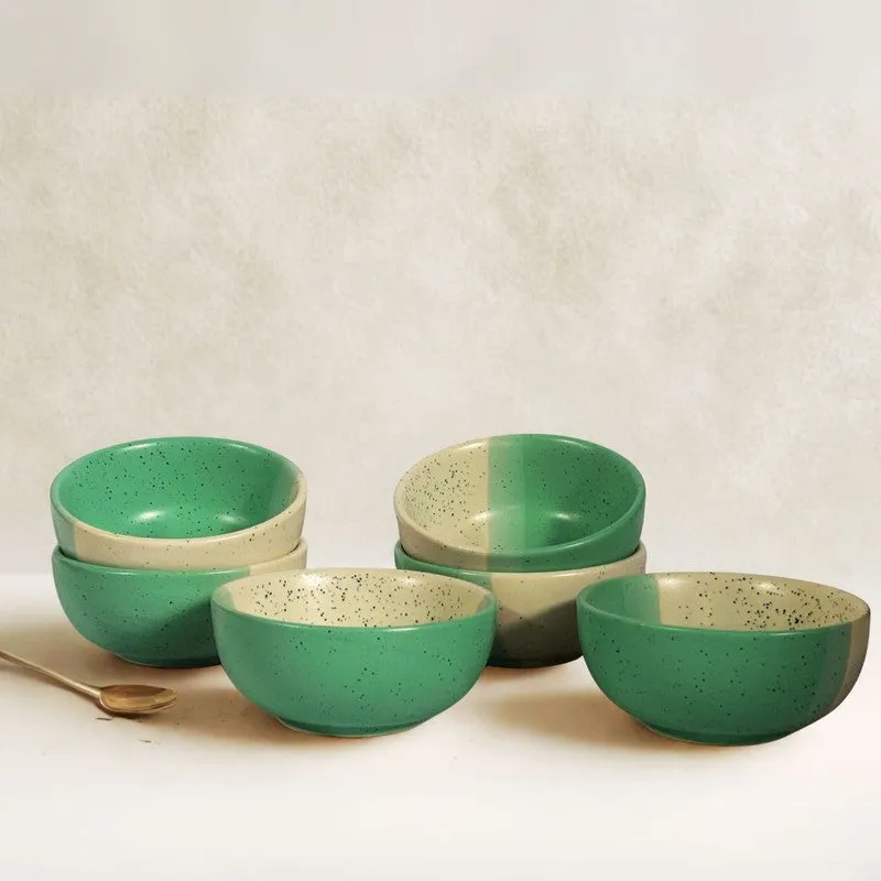 Opuluxe Ceramic Snack Bowls (Beige,Green, 200 mL Each) - Set Of Six media 5