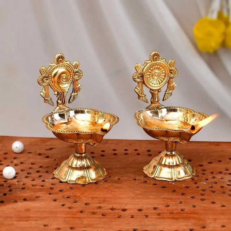 Brass Shanku Chakra Diya - Set Of Two media 1
