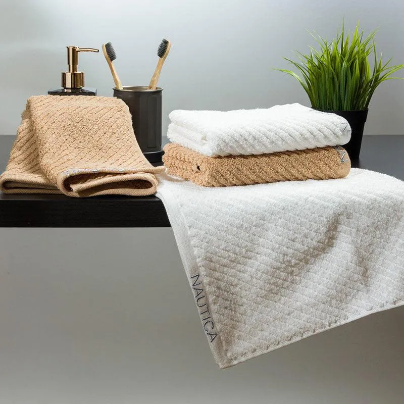Nautica Riviera Soft Cotton Hand Towel (White & Light Tan) - Set Of Four media 1
