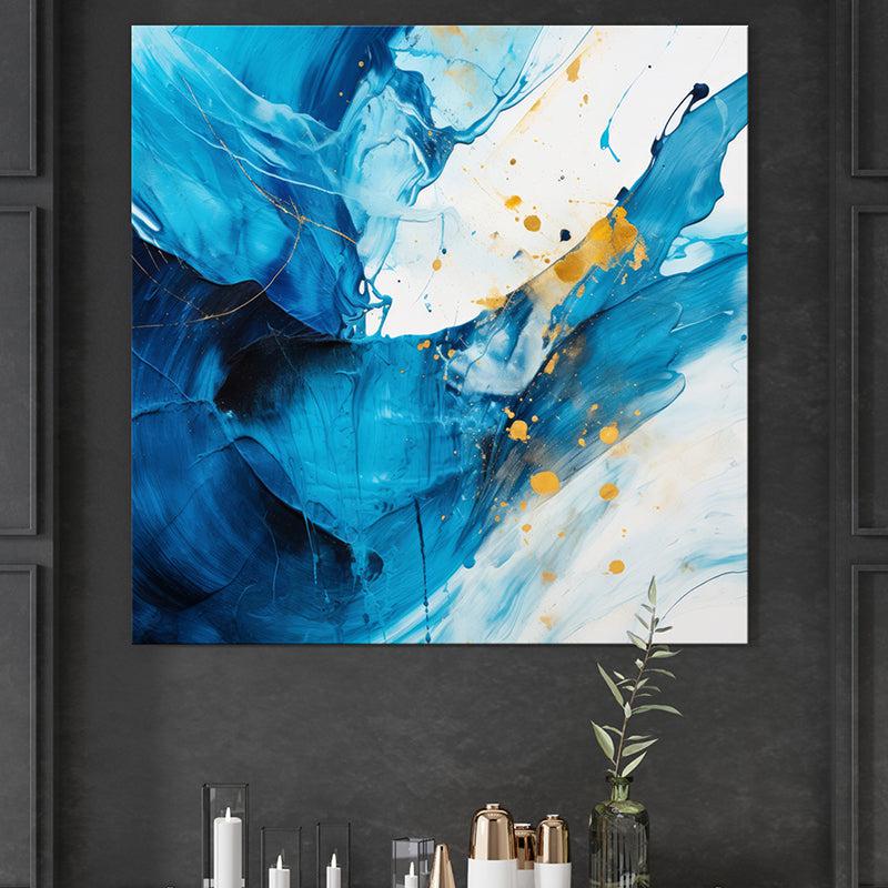 Abstract Waves in Blue and Gold Wall Painting