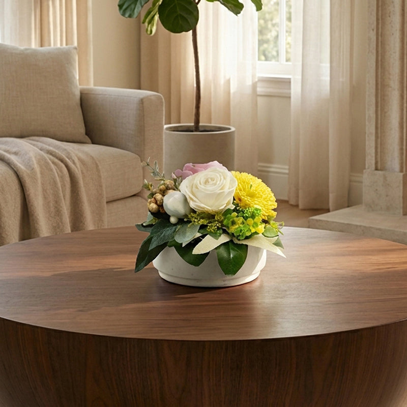 Morning Frost Artificial Solawood Flower Bunch With Pot