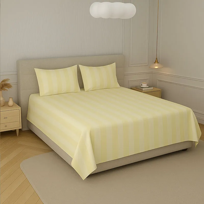 Elegance Striped Cotton Bedsheet (Off White) - 210 TC media 1