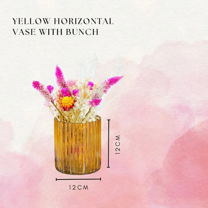 Amber Ribbed Ceramic Cylinder Vase with Dried Flowers media 5