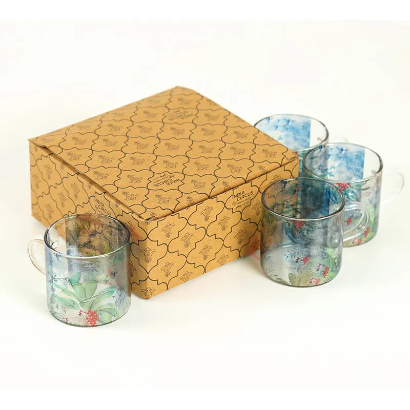 India Circus Glass Tea Cup (130 mL Each)/Transparent,Blue)- Set of Four media 4