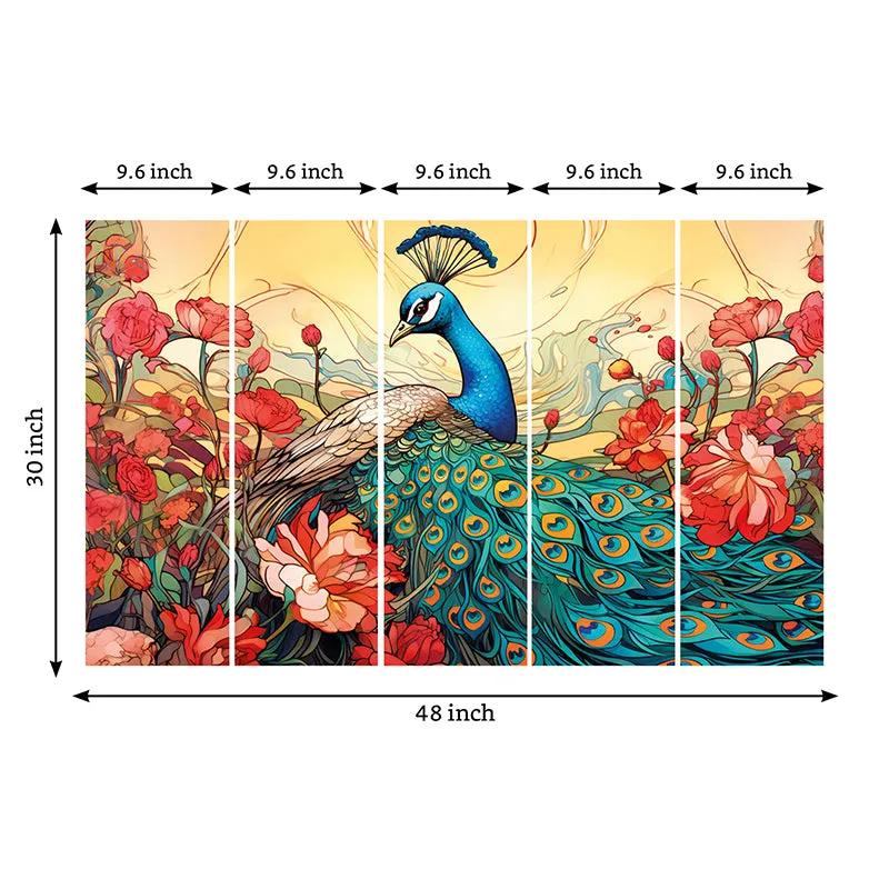 Graceful Mayura Canvas Wall Art - Set Of Five media 8