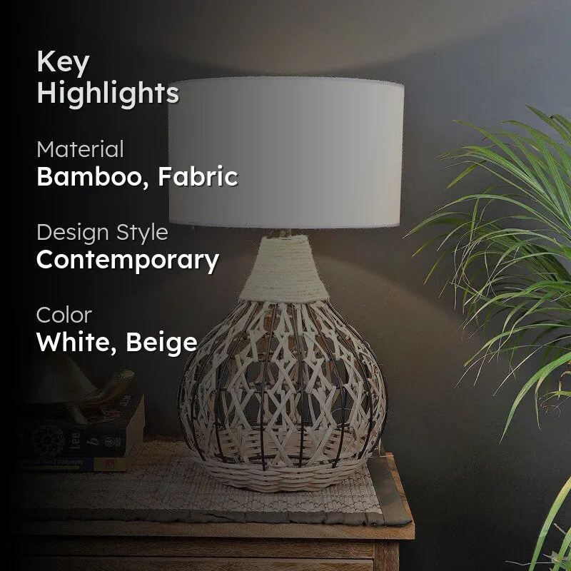 Lucenta Weave Bamboo Table Lamp - White,Beige media 2