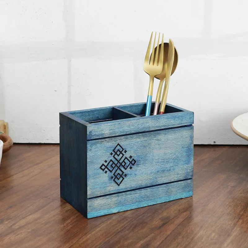 Hiron Wood Cutlery Holder - Two Piece Set media 1