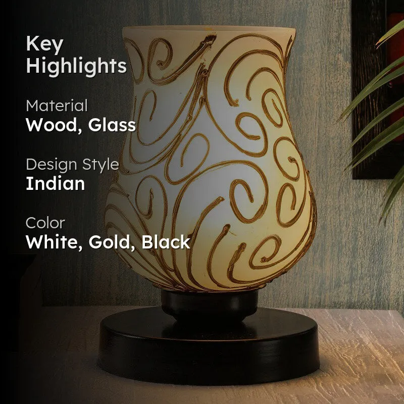 Celene Mosaic Glass Table Lamp With Wooden Base - White & Gold media 2