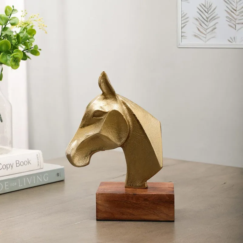 Noir Stallion Horse Head Aluminium Showpiece - Gold media 1