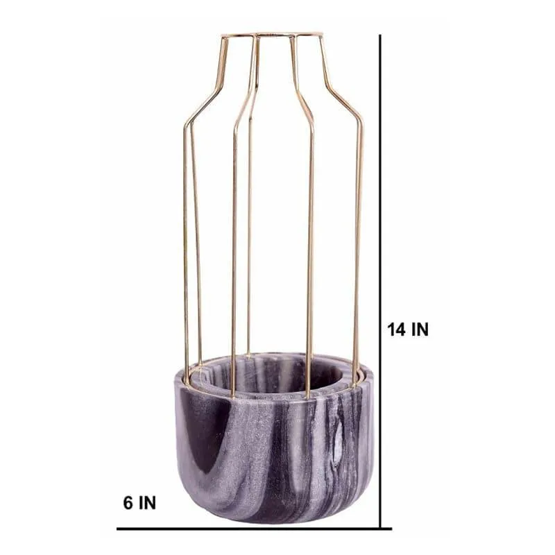 Copper Mesh Eartha Hand Crafted Marble Planter - Grey media 5