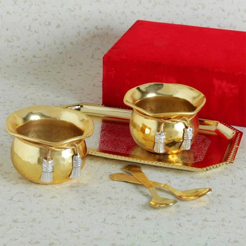 Karuna Gold Bowl With Spoon & Tray (200 ML Each) - Five Piece Set media 4