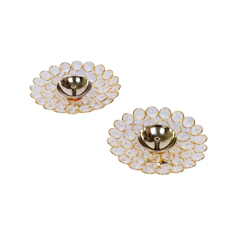 Jaali Crystal Brass Diya - Set Of Two media 3