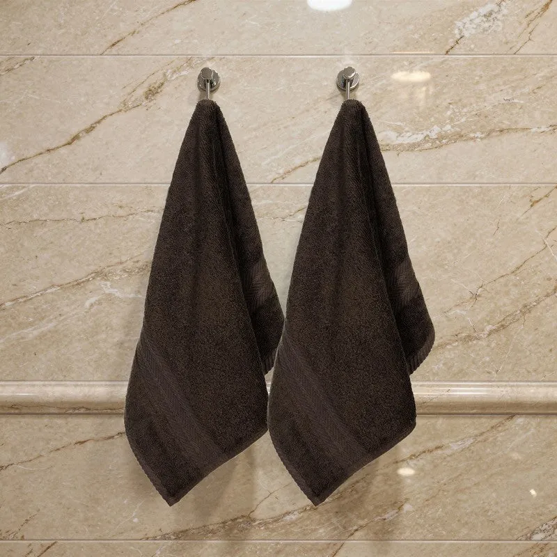 PlushAura Cotton Hand Towel (Dark Brown) - Set Of Two media 3