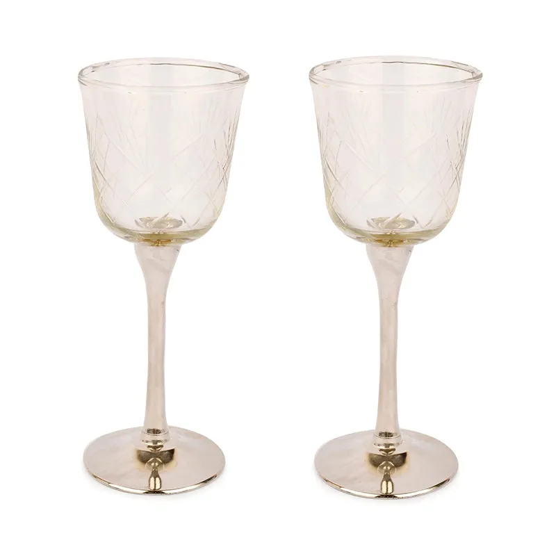 Saroda Glass & Brass Goblet Wine Glass (Nickel/180 mL) - Set Of Two media 5