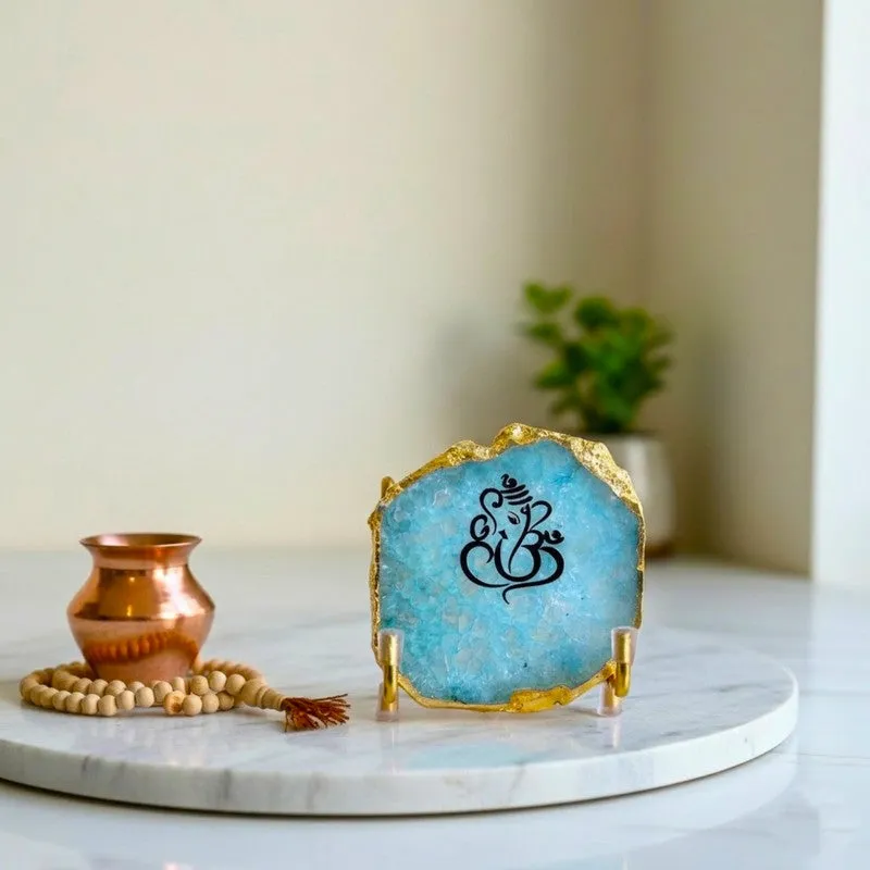 Shri ganesha Handcrafted Agate Religious Accent - Blue media 3