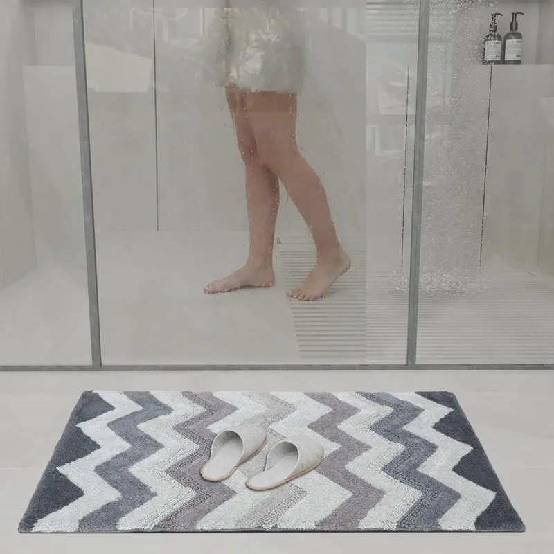 Steplyn Chevron Cotton Bath Mat - Grey & White media 4