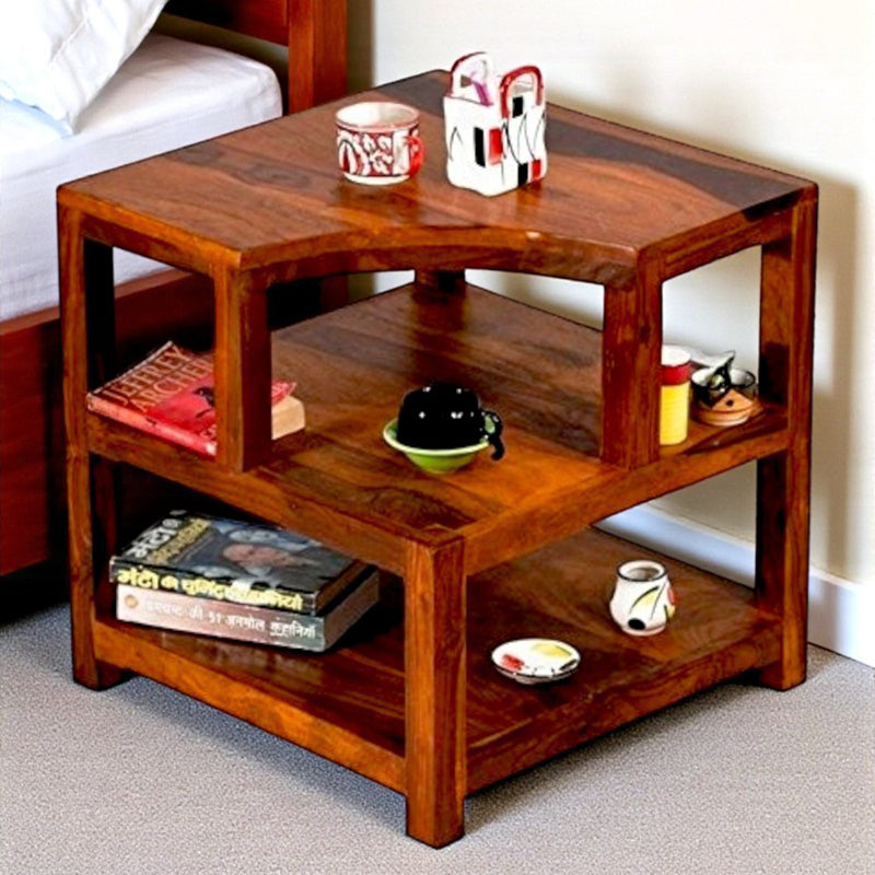 Xverix Sheesham Wooden Side & Bedside Table - Brown