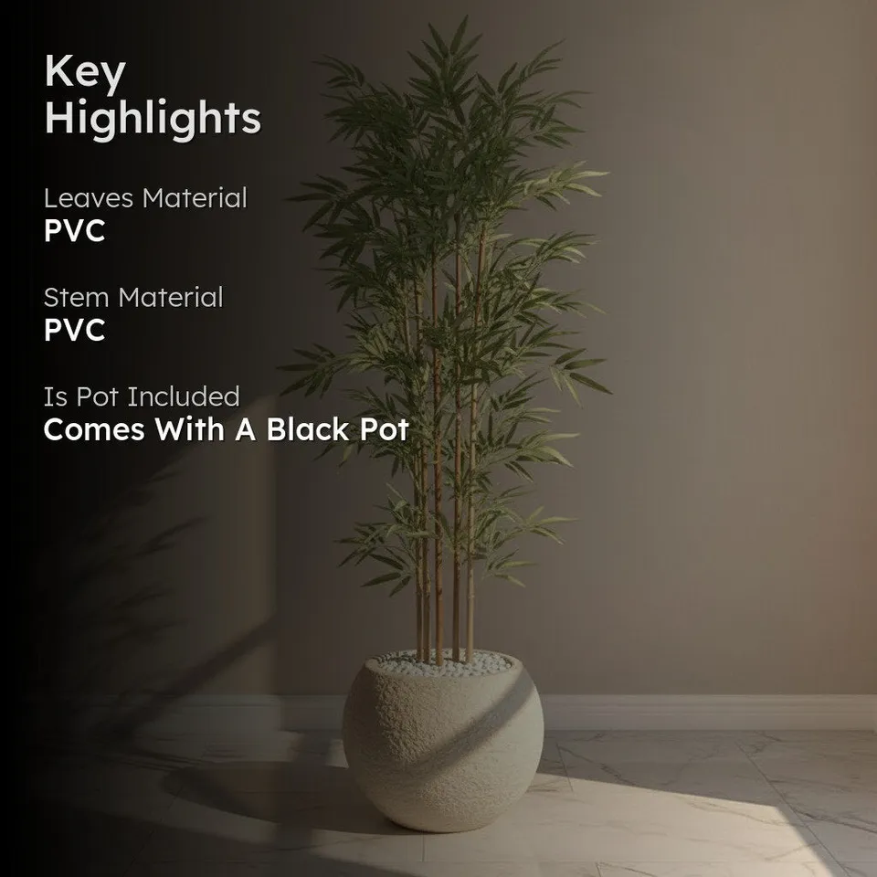 Botanith Artificial Bamboo Plant With Black Fiber Pot - 5.9 Feet media 2