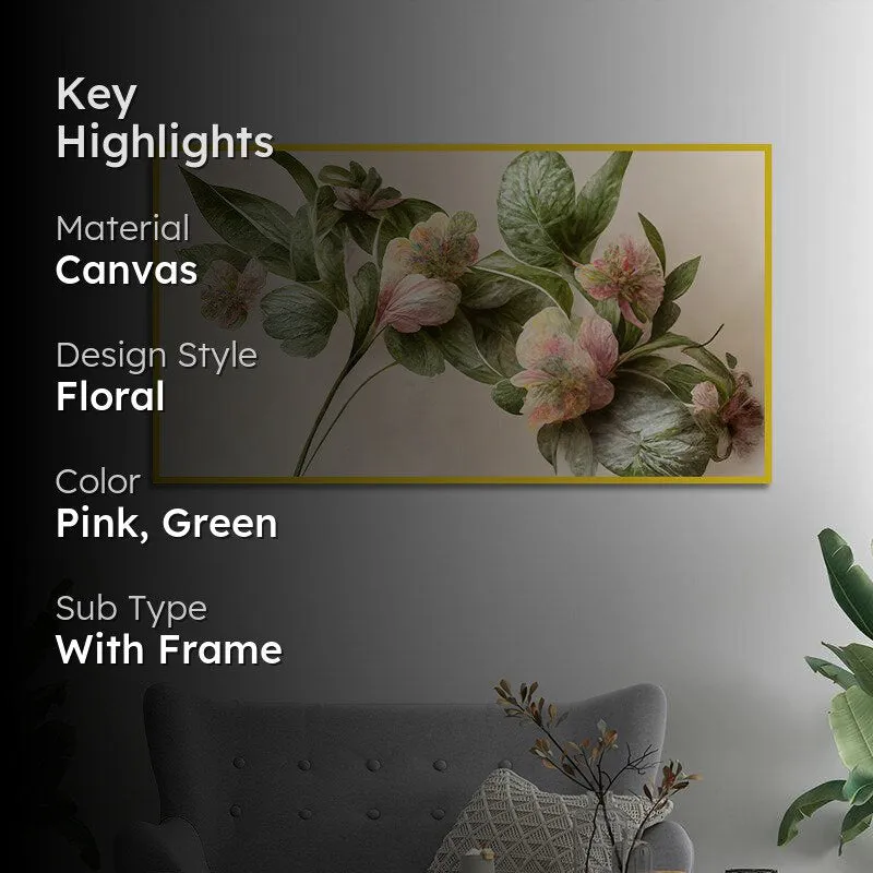 Ethereal Pink Blossoms Floral Canvas Wall Painting With Frame - Gold media 2