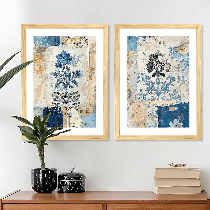 Blue Flora Charm Paper Wall Art With Frame - Set Of Two media 4