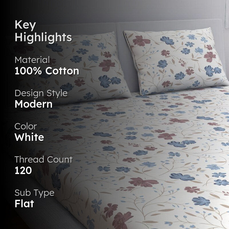 Himeya Comfort Percale Blooms Cotton Bedsheet (Pink,Blue) - 120 TC media 2