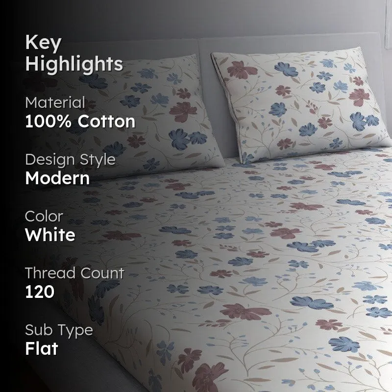 Himeya Comfort Percale Blooms Cotton Bedsheet (Pink,Blue) - 120 TC media 2